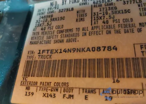 1992 Ford F150 z USA, uszkodzony, nr VIN 1FTEX14N9NKA08784